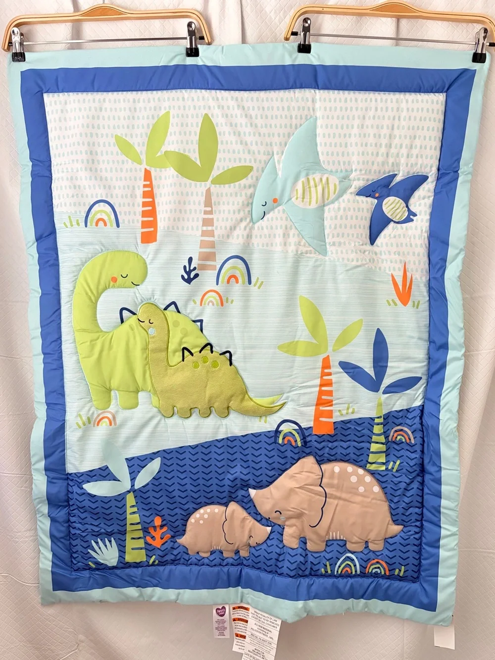 Baby Dinosaur & Elephant Quilted Throw Blanket - Blue & Green